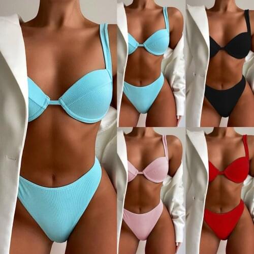 High Waist Women Bikini Set Solid Swimsuit Two Piece Bathing Suits Beachwear Vintage Female Bikinis Summer Swimwear Biquini