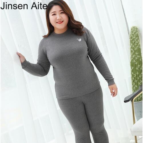 Jinsen Aite Plus Size 3XL-7XL Cotton New 2019 Women Thermal Underwear Long Johns Autumn Winter Slim Warm Underwear Sets JS852