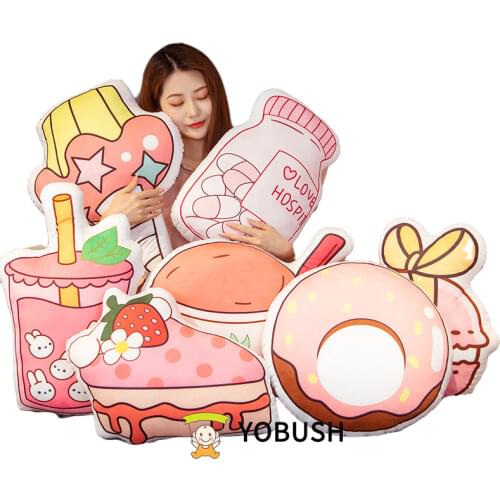 1Pc Fantasy Pink Series Stuffed Printing Cake Milk Donut Juice Capsule Pillow Girls Room Sofa Decoration Girlfriend Present
