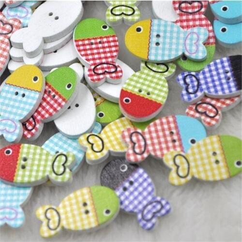 10/50/100pc European Style Fish Wood Buttons 25*13mm Sewing Mix Lots WB225