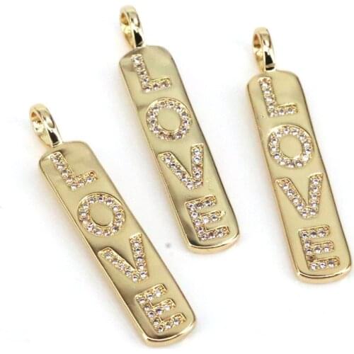10Pcs Gold Filled Cubic crystal Love Bar Tag Charms Pendants For Jewelry Making Bijoux Femme diy Necklaces Accessories