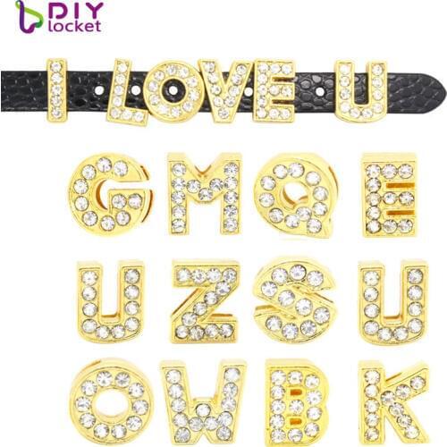 1300pcs 10mm Gold A-Z Rhinestone Slide letters DIY bracelet Charm Accessories English letters fit wristband Pet belt LSSL08*1300