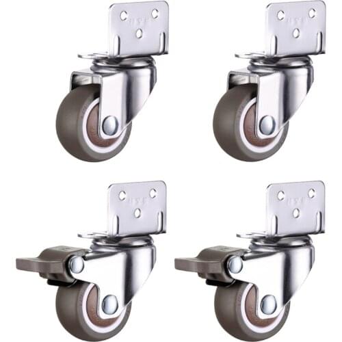 2/4PCS Furniture Swivel Caster Wheels Crib Rubber Casters L-Bracket Caster With Brake No Noise Wheel For Crib Bookcase Cabinet