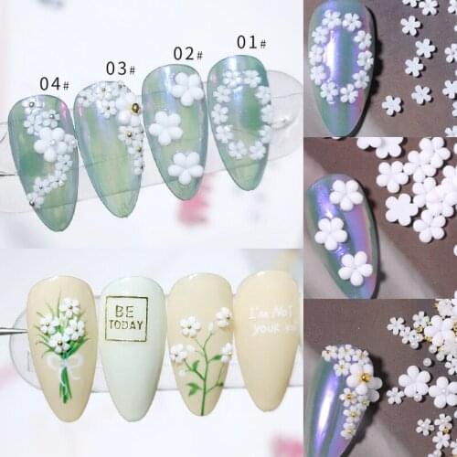 2021 New Japan Korea 3D Nail art Accessories Kawaii White Flower Pearl Beads Nail Parts DIY Resin Nail Material Decorations