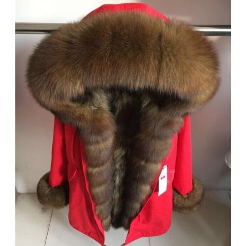 2021 Winter Jacket Women 7XL Long Parka Real Fox Fur Coat Natural Raccoon Fur Collar Hood Thick Warm Streetwear Parkas New