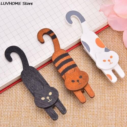 3pcs Lovely Cat Design Wooden Clip Set Mini Wooden Clips For Photo Clips Clothespin Craft Decoration Clips Pegs