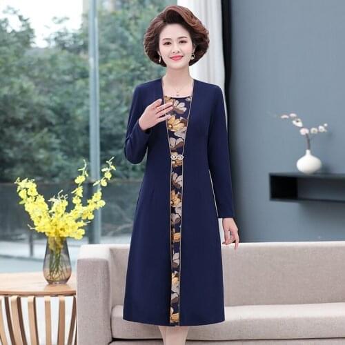 Plus Size 5XL Women Fake Two Pieces Vestidos 5XL Fashion Elegant Flower Middle Age Mother Dresses Casual Party Dress