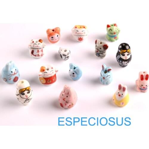 Jewelry Making Accessories Cartoon Animal porcelain Pendants 15mm Mix Design Ceramic Beads Mix Color Bracelet Finding Charms