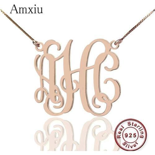 Amxiu 100% 925 Silver New Fancy Monogram Necklace Customized Name Necklace For Lovers Gifts Engrave 1-3 Letters Pendants Jewelry