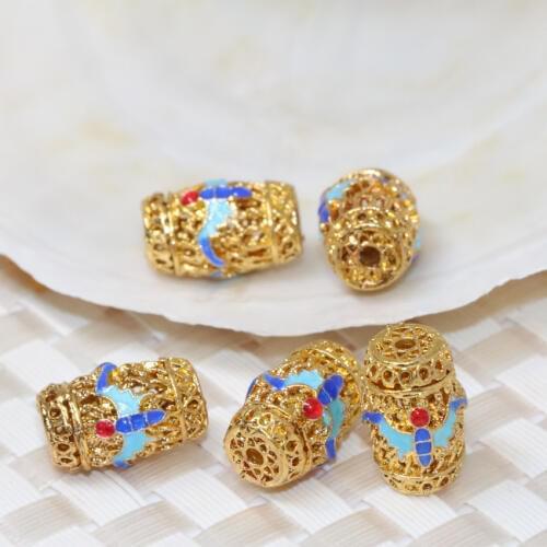 Free shipping high quality 10*16mm barrel shape cloisonne carved flower accessories spacers beads charms jewelry 5pcs B2401