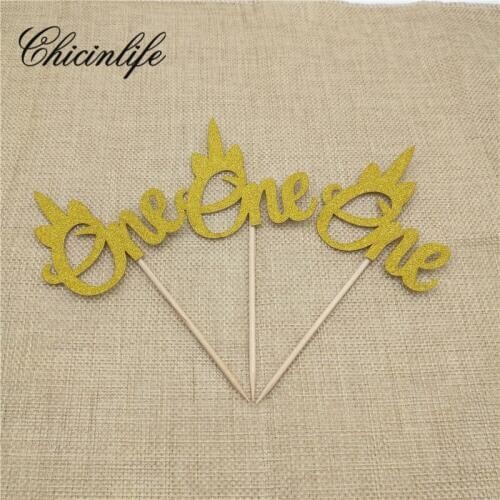Chicinlife gold/silver Unicorn Horse 1St First Birthday Glitter One Cake Cupcake Toppers Kids Party baby shower Decorations