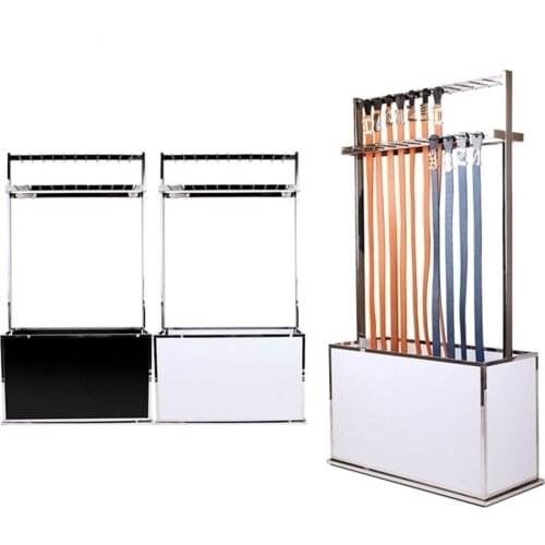 Wooden Square Barrel Case Floor Belt Display Stand Hanging Belt Shelf Belt Display Rack Store Shelf Window Display Props