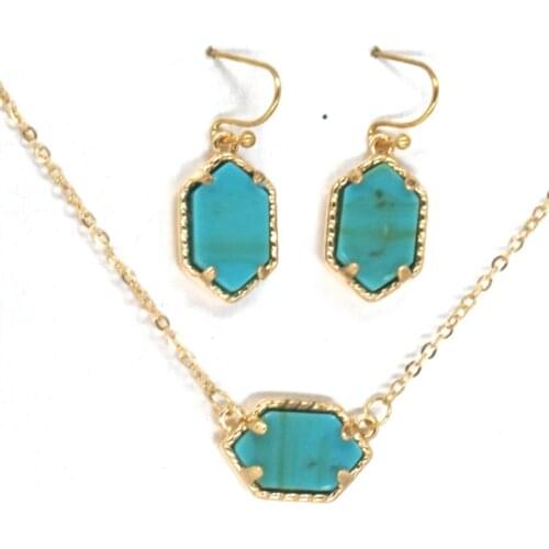 Druzy Drusy Necklace Earrings Jewelry Set Resin Stone Earings Gold Hexagon Dangle Ear for Women Party