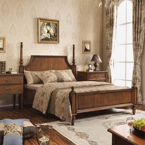 American country solid wood bed 1.5 m 1.8 m double bed economical and practical bedroom simple bed solid wood furniture