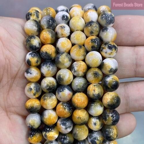 Natural Stone Yellow Black Persian Jades Round Loose Beads 6/8/10/12mm DIY Jewelry Making for Accessories Necklace Bracelet 15