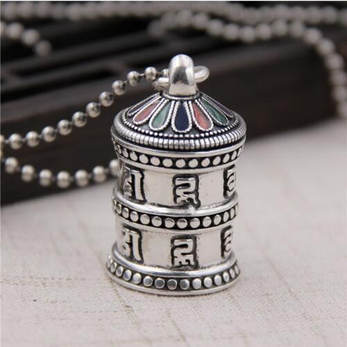Silver S999 Sterling Silver Buddhism Six Words Mantra Ga Black Box Pendant Can Put Curse Thai Silver Pendant