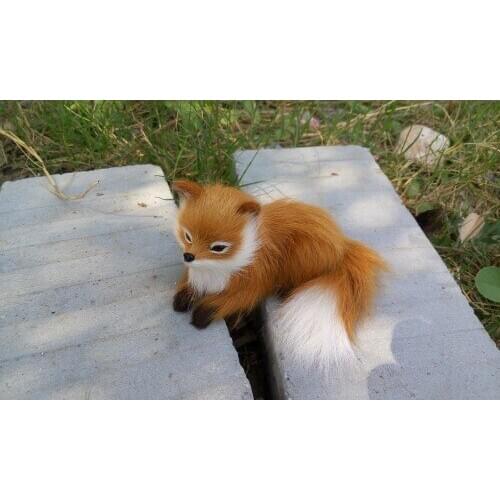 Simulation prone fox about 11x6cm Handmade craft model,polyethylene&furs fox toy,home decoration Xmas gift w4082