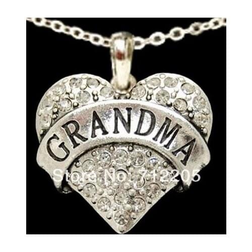 Fashion rhodium plated Grandma crystal heart Family series pendant necklace(A100047)