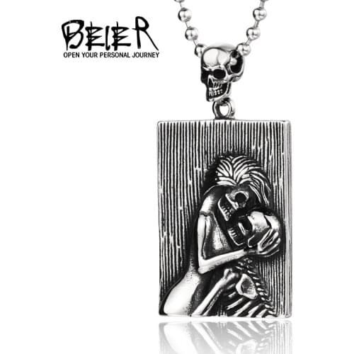 Beier Stainless Steel Eros Skull Pendant Chain Necklace men Jewelry LLLHP184P