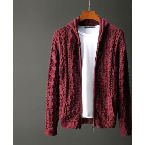 Spring Autumn Mens New Cardigan Sweater Jacket Casual Thin Pure Color Knit Sweater Hooded Jacket Male Sweater Jacket Trend O126