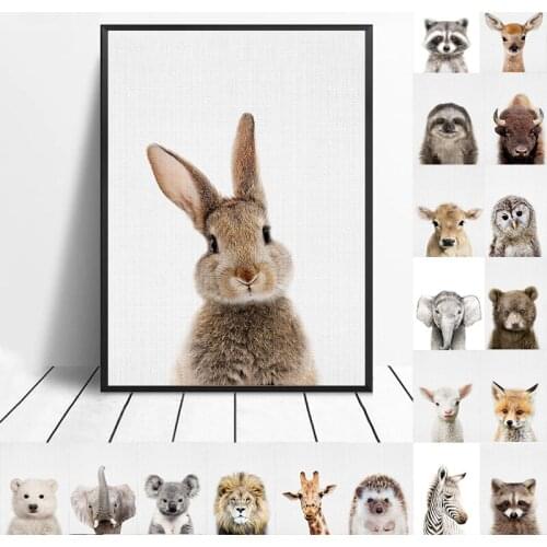 Giraffe Bunny Elephant Canvas Painting Posters and Prints Animal Wall Art Room Decor Nordic Pictures Living Home Decoration