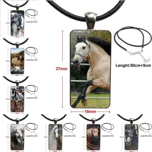 For Child Enjoy Cool Colour Dappled Horse Necklace With Steel Plated Glass Cabochon Choker Long Pendant Rectangle Necklace