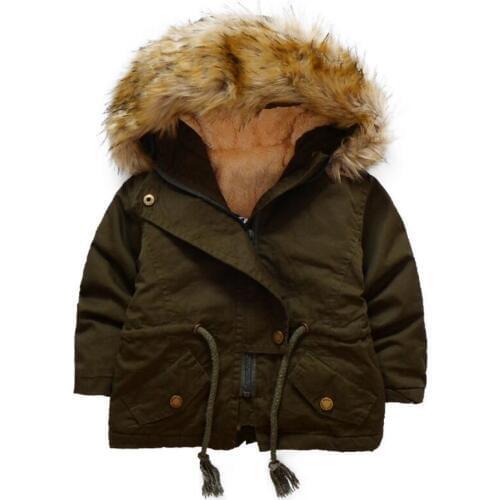 New Thick Wool Unisex Kids Girls Boys Winter Coat Hooded Warm Coat Jackets For Children Fashion Army Coat Kids Coats Parka