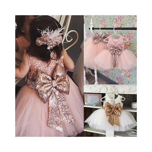 Girls Princess Cute Baby Girl Sequins Bowknot Backless Dress Sleeveless Party Banquet Dresses Sundress Clothes