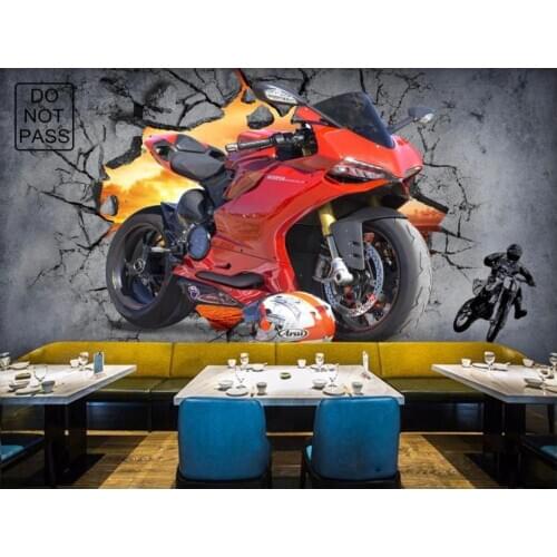 Custom photo wallpaper for walls 3 d wallpaper European and American motorcycle broken wall bar coffee shop background wall