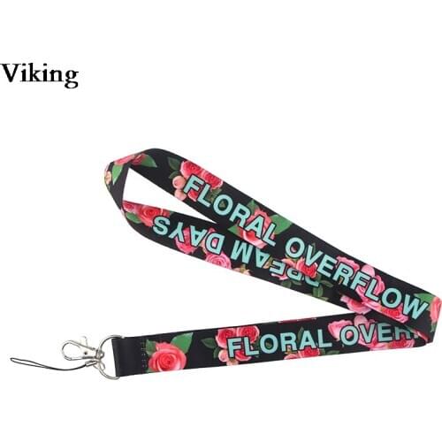 Floral Overflow Letter Print Lanyards Flower Lanyard Strap Keys Phone USB Holder Fashion Neck Strap Lanyards for Family G0620