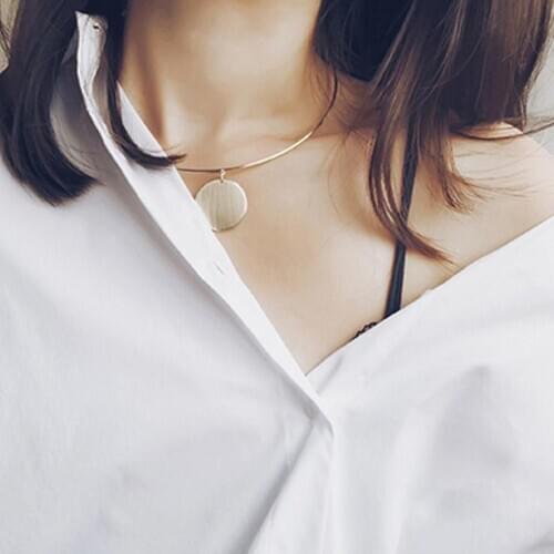 Sexy Womens Ladies Gold Tone Circle Hoop Choker Collar Necklace Round Coin Pendant Charms Jewelry