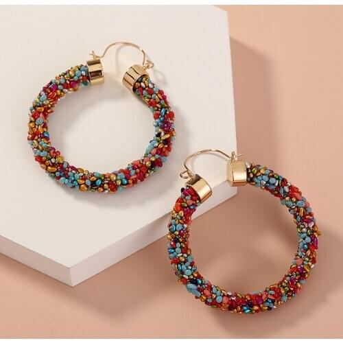 New Colourful Bead Hoop Earrings for Women Exaggerates Oversize Circle Ear Rings Earrings Fashion Europe Nightclub Jewelry