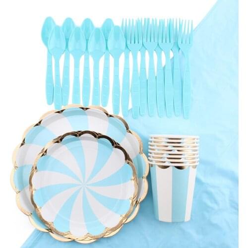 Blue Rotating Lace Tableware Set Birthday Celebration Party Picnic Party Decoration Supplies Disposable Tableware Party Supplies