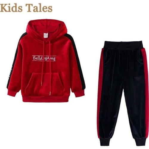 PT115 Kids Tracksuit Boys Casual Clothes Set velvet Costume Letter Sport Suit for Girl Teen Long Sleeve Sweatshirt Hoodies Pant