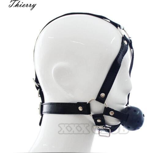 Thierry head harness bondage Open ball mouth gag restraint solid ball Adult fetish products Sex games toys for women men