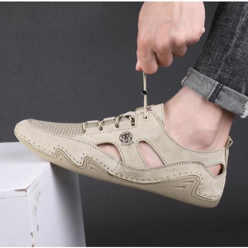Summer Breathable Men Shoes Suede Leather Casual Shoes Flats Lace Up Durable Rubber Trainers Men Non Slip Driving Shoes Men
