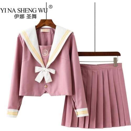 JK Japanese Style Uniform Pink Long Sleeve Sailor Suit Female Cute School Uniform Suit Variety Anime Cosplay Student Uniform New