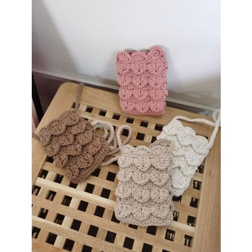 Bohemian Style Boho Cute Pretty Designer Handmade Cotton Beach Bucket Purse Macrame Girl Mini Mobile Phone Bag