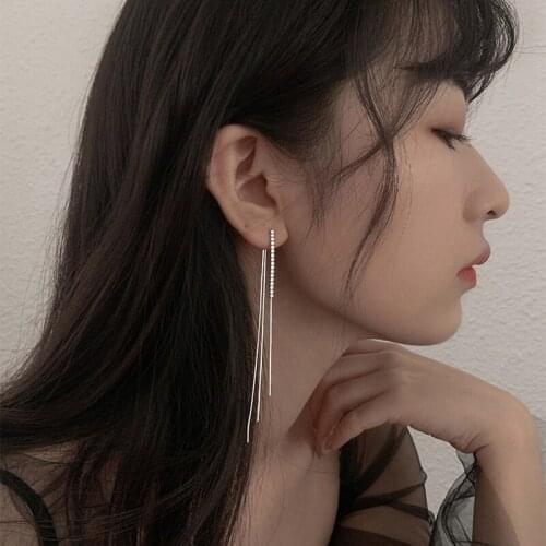 Back Hanging Tassel Earrings 925 Sterling Silver Drop Earring For Women High Sense Trendy Jewelry Long Summer Bijoux