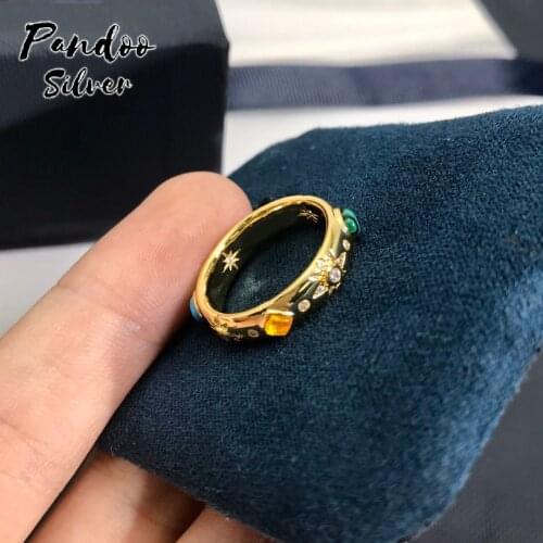 High Quality S925 Sterling Silver Jewelry 1:1 Copy,Yellow Silver Dainty Multicolor Stone Ring For Women Party GiFT