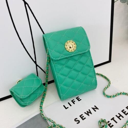 PU Leather Two Piece Womens Combination Shoulder Bags Designer Chain Crossbody Bag Brand Diamond Lattice Handbag Female Purses