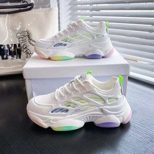 2021 Fashion Colorful Rainbow Platform Sneakers Women Summer White Flats Shoes For Women Casual Mesh Footwear Ladies Comfot Hot