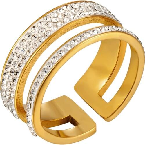 Trendy Hollow Geometric Open Ring For Women Men High Quality Stainless Steel Simple CZ Crystals Wedding Party Elegant Jewelry