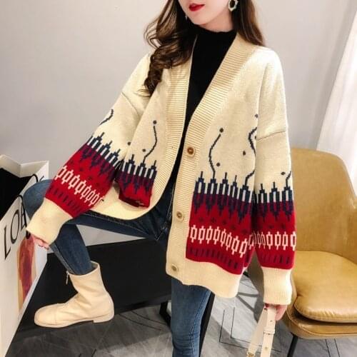 2021 autumn and winter clothing Korean style loose mid-length sweater cardigan jacket women long-sleeved v-neck knitted top