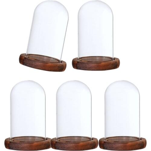 5Pcs 7x12cm Glass Dome Cover with Wooden Base for Party Festival Wedding Xmas DIY Decor Brown