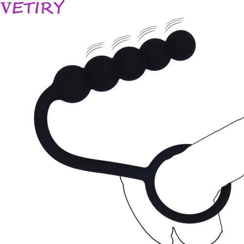 VETIRY Anal Bead with Penis Ring Anal Plug Sex Toys for Men Couple Anus Massage Stimulation Butt Plug Female Masturbation