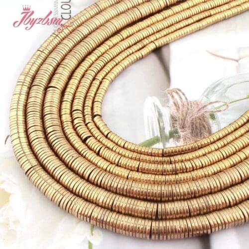 Free Shipping Rondelle Gold Hematite Smooth Loose Natural Stone Beads For DIY Necklace Jewelry Making 15" strand 1x3/1x4/1x6mm