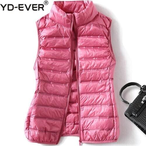 Seamless Ultra Light Down Vest Womens Short Outerwear White Duck Down Waistcoat Stand Collar Down Coat Sleeveless Puffy Jacket