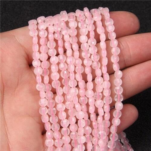 Natural Rose Pink Quartz Crytsal Beads 4mm 6mm Round Cut Faceted Coin Shape Crystal Quartz Loose Beads for Jewelry Making DIY