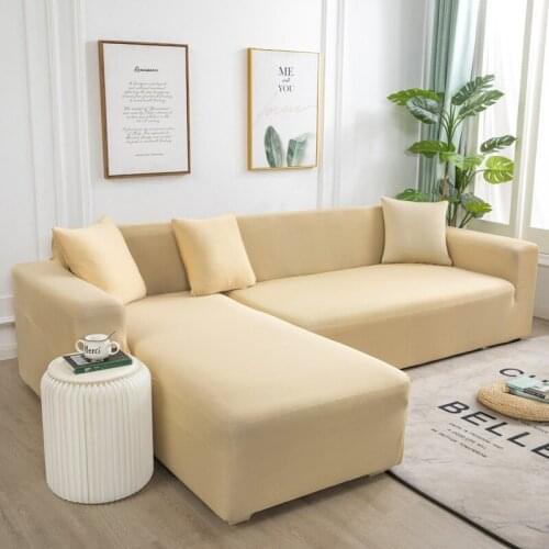 Fashion Solid Color L Shape Stretch Sofa Cover Elastic Corner Couch Covers for Living Room Slipcover 1/2/3/4 Seater Home Decor